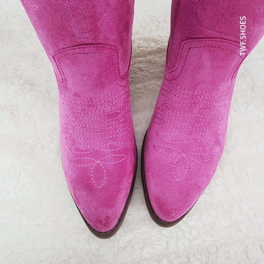 Pierre Dumas Pink Suede Western Heeled Boots - Picture 3 of 14